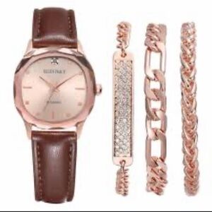 Ellen Tracy Diamond Collection Rose Gold Watch with Bracelet Set